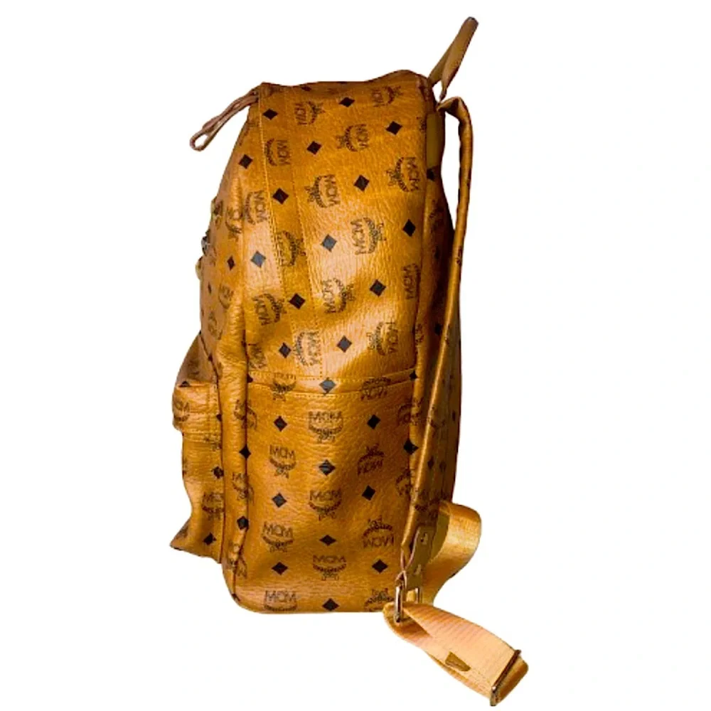 MCM Cognac Visetos Metallic Embellished Full Size Unisex Backpack Book Bag